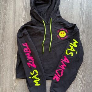 Zumbawear - Black Hoodie with Neon Pink and Yellow Graphics - Medium